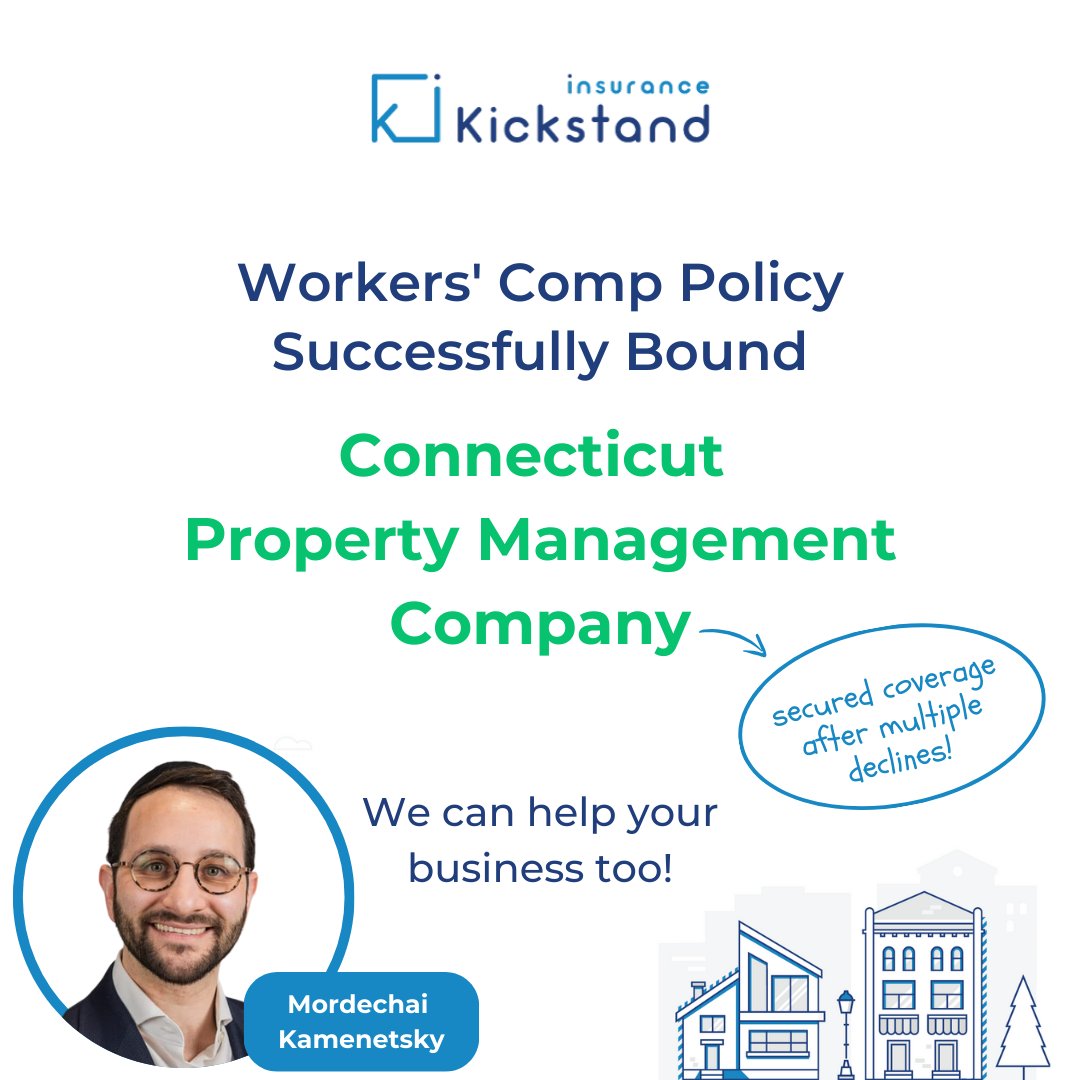 Kickstand_ins's tweet image. Our agent Mordechai Kamenetsky saved a CT property management company with a $1.6M payroll. We uncovered outdated info on their site and got the underwriter to offer coverage just in time! Thanks to Kristi Tinker for sealing the deal! 💥

#WorkersCompInsurance