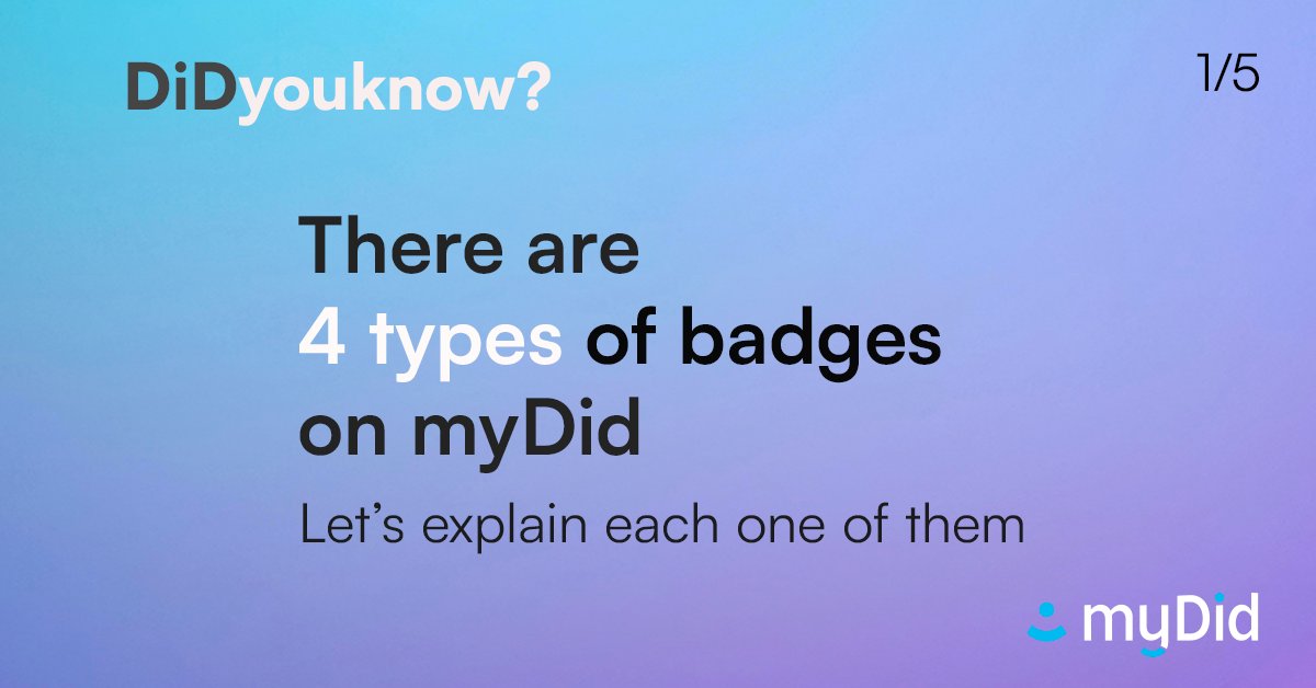 myDid_En's tweet photo. 🧵 myDid is designed to provide options for anyone who needs to build or manage a community, allowing them to securely give official rewards, roles, &amp; certifications to community members. Let's explain each type of badge you can give.

#DecentralizedID #VerifiedCredentials #Web3 https://t.co/lIF8TotdjQ