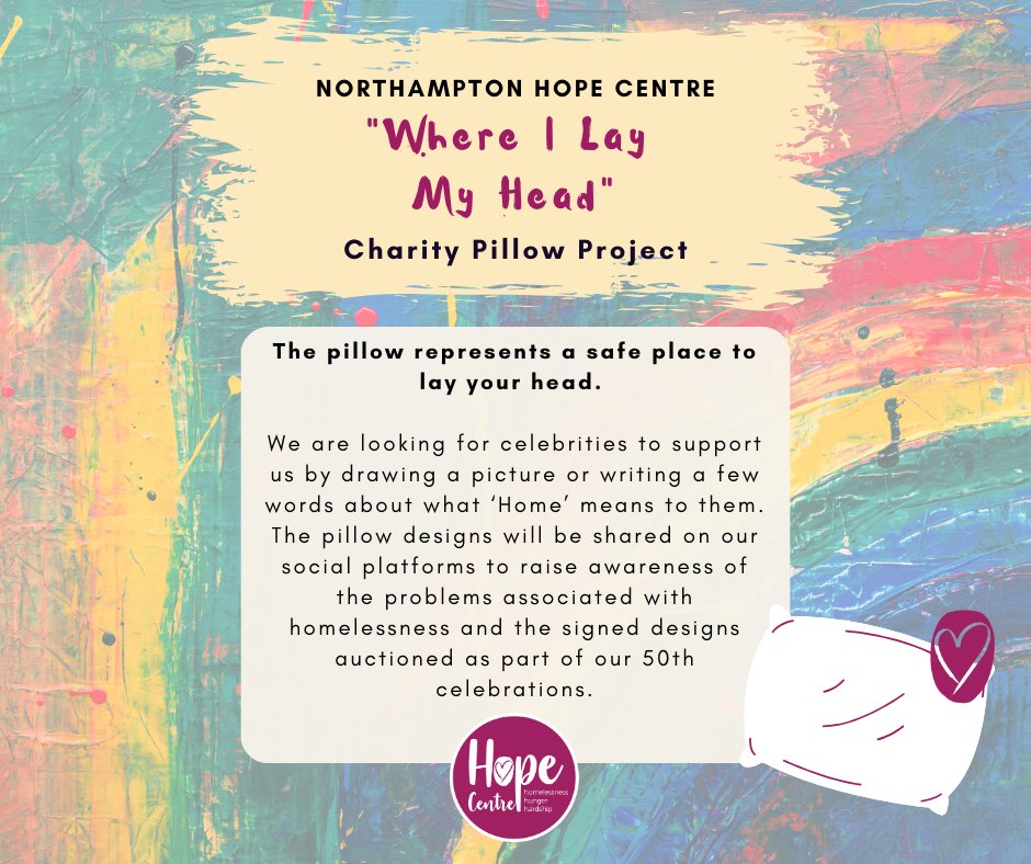 nptonhopecentre's tweet photo. W H E R E  I  L A Y  M Y  H E A D
We are on the look out for celebrities to support our charity pillow project.  Get creative and draw what home means. Show  support around the issue of  homelessness. RT

Can you help? 
#50YearsofHope #Homelessness https://t.co/R0Z8kDRQHF