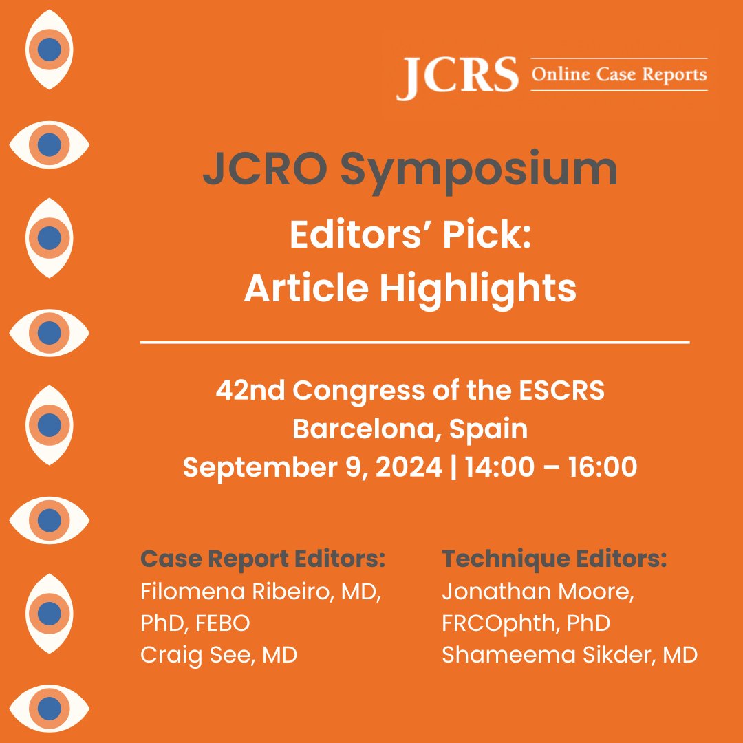 The Editors of JCRS Online Case Reports are pleased to announce the launch of the inaugural JCRO Symposium!

The symposium will feature short presentations on top articles published in the JCRO, as selected by the Editors, and will be held on September 9 at #ESCRS2024.