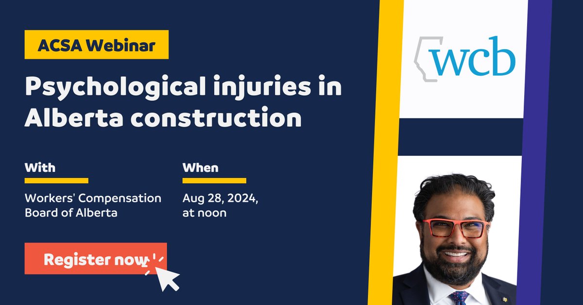 OfficialACSA's tweet photo. Happening next Wednesday! Join ACSA's #webinar with WCB Alberta on psychological injuries in #ABconstruction. Learn about current claim trends and how employers can support effective return to work environments.
๐
August 28, 2024
โฐ Noon
Register now: https://t.co/VuS0cWXxcE https://t.co/sRMmNWjCTu