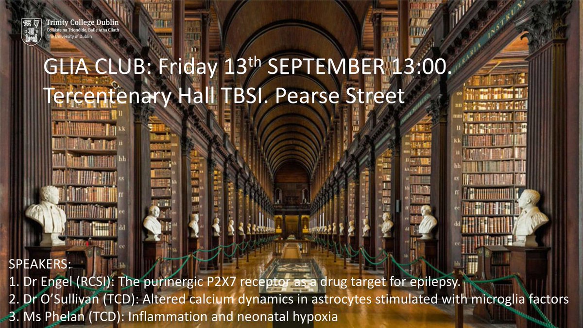The next Glia Club meeting will be on the 13th Sept at 1pm in <a href="/tcdTBSI/">TCD TBSI</a> <a href="/TrinityMed1/">School of Medicine, Trinity College Dublin</a> - Staff and students welcome for 3 great talks, see flyer for details 🧠🧬🧫🔬