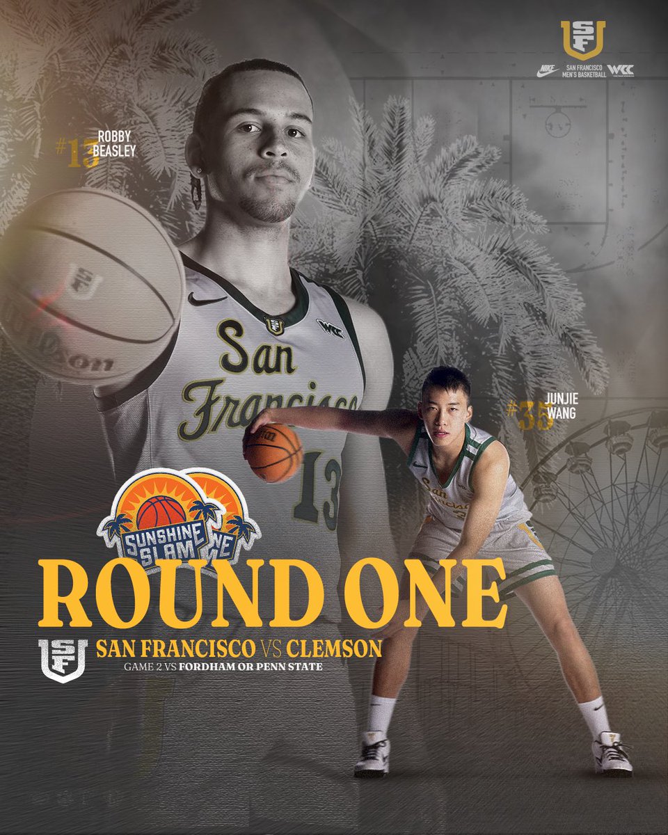 Dons 🤝 Tigers

San Francisco and Clemson are set to meet in the first round of the <a href="/thesunshineslam/">Sunshine Slam</a> on Nov. 25!

📰Full Release: rb.gy/rlrxjq

#USFDons | #WCChoops