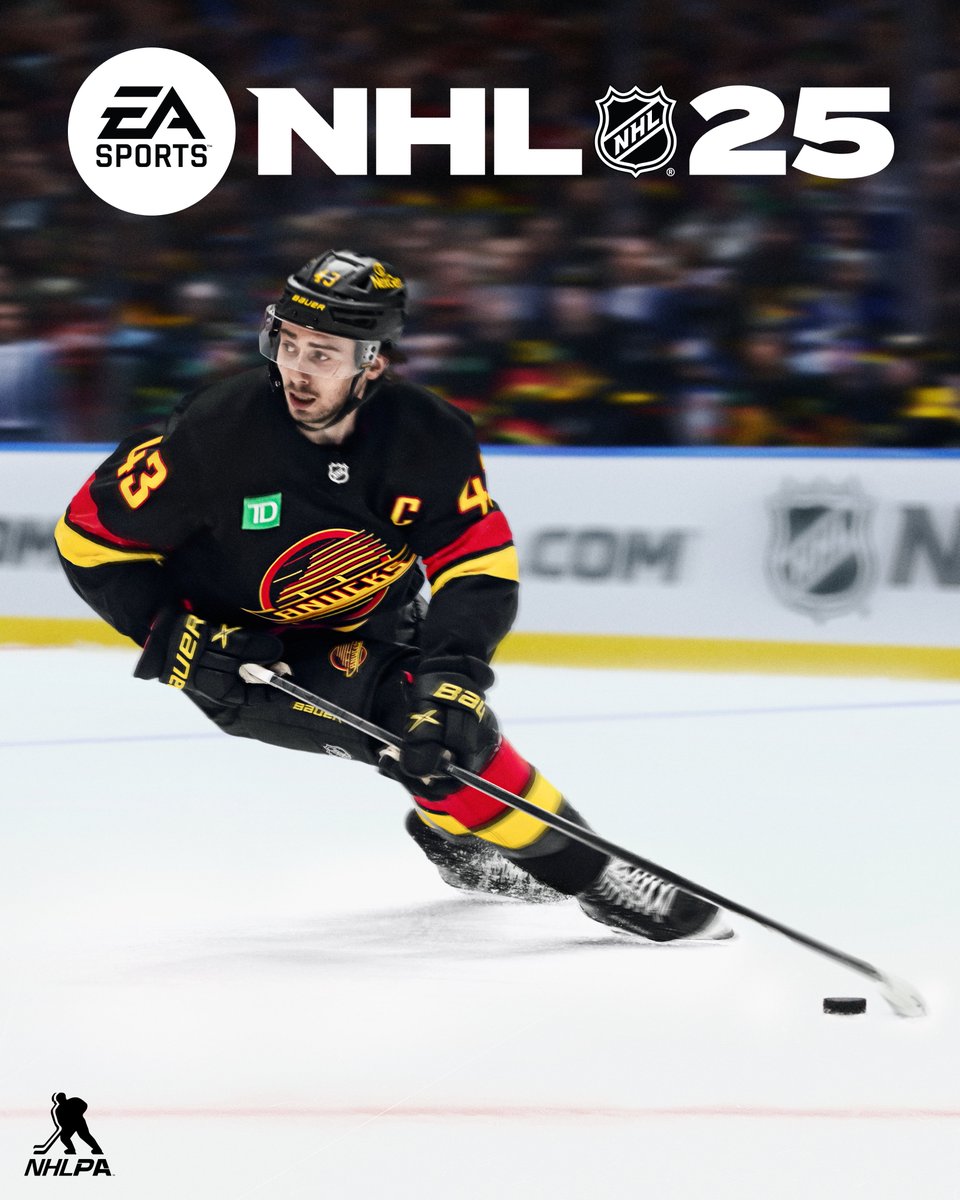 Canucks's tweet photo. Quinn Hughes: Captain, Canuck, Cover Star 🤩

@EASportsNHL | #NHL25 https://t.co/hrcGGsZSAn