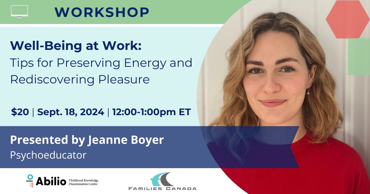 Child Encyclo Enfant (@encyclo05) on Twitter photo Well-being at work: Tips for preserving energy and rediscovering pleasure. DATE, <a href="/FamiliesCanada/">Families Canada / Familles Canada</a> and Abilio invite you to a workshop exploring professional challenges that can affect well-being at work. Register now: bit.ly/4fOT9ER Well-being at work: Tips for preserving energy and rediscovering pleasure. DATE, <a href="/FamiliesCanada/">Families Canada / Familles Canada</a> and Abilio invite you to a workshop exploring professional challenges that can affect well-being at work. Register now: bit.ly/4fOT9ER