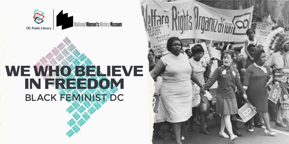 LoveDCLibrary's tweet image. It&apos;s your final week to visit the 𝘞𝘦 𝘞𝘩𝘰 𝘉𝘦𝘭𝘪𝘦𝘷𝘦 𝘐𝘯 𝘍𝘳𝘦𝘦𝘥𝘰𝘮 exhibit at the #MLKLibrary!

This unique exhibit traces Black feminism in Washington, D.C., from the turn of the 20th century through the civil rights and Black Power movements to today.