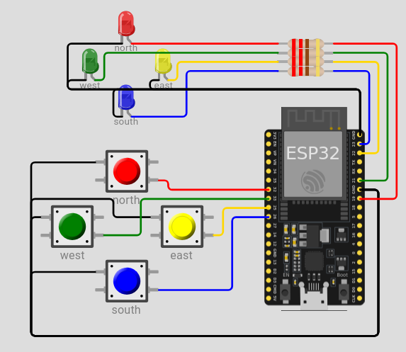 MadMike77's tweet photo. I've written a fun little labyrinth game in #MicroPython for #ESP32 using four LEDS and four push-buttons. It's simulated on #WokWi and is fully functional.
https://t.co/ZCwgzmrE5s https://t.co/2sXMJOuBXq