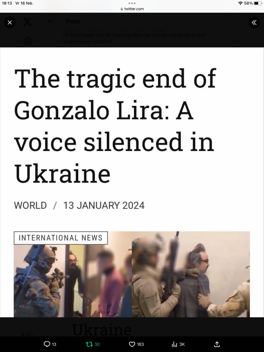 <a href="/derksauer/">Derksauer</a> <a href="/MoscowTimes/">The Moscow Times</a> Zou gerhardgalle.nl ook  een  beeld  van  #GonzaloLira willen  maken  als  waarschuwing  dat  in  #Oekraine de    journalististieke  vrijheid  wordt  afgestraft  met  gevangenisstraf ,  marteling  en  de  dood?