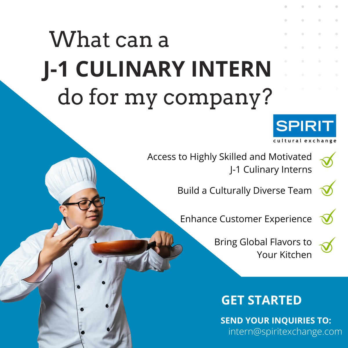 Are you a restaurant owner, hotel manager, or culinary business looking to infuse fresh talent and international flair into your team?

Click here to learn more: spiritexchange.com/what-can-a-j-1…

#Culinary #CulturalExchange #J1Intern #J1Trainee #J1Visa #Intern #SpiritExchange