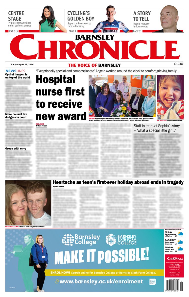 ChronOnline's tweet photo. AN ‘exceptionally special and compassionate’ nurse who worked around the clock to support a family whose little girl had just died received an inaugural award at a surprise ceremony this week.

This week’s paper is available online, too.

https://t.co/Ru3i87Kl3U https://t.co/BFeFxOXrWH