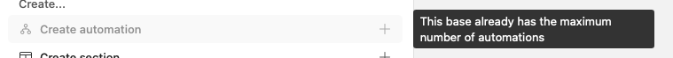 Apparently Airtable automations has a limit of 50 automations per base.

Time to rework some automations when I get time.