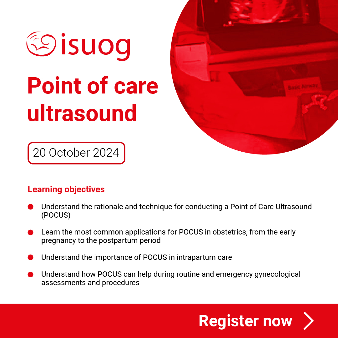 ISUOG (@isuog) on Twitter photo Join us on 20th October 2024 for an advanced #ISUOGEducation course, 'Point of Care,' with <a href="/ProfAsmaKhalil/">Asma Khalil</a> & <a href="/CoutinhoConrado/">Conrado Coutinho</a>! Dive into the latest guidelines in this area with expert panels, update your knowledge, & apply them to your practice bit.ly/3XgWllv #POCUS Join us on 20th October 2024 for an advanced #ISUOGEducation course, 'Point of Care,' with <a href="/ProfAsmaKhalil/">Asma Khalil</a> & <a href="/CoutinhoConrado/">Conrado Coutinho</a>! Dive into the latest guidelines in this area with expert panels, update your knowledge, & apply them to your practice bit.ly/3XgWllv #POCUS