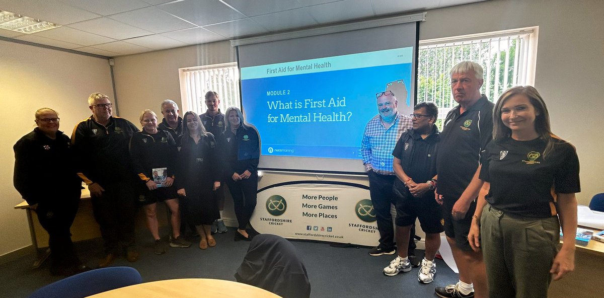StaffsCricket's tweet photo. We now have 11 @NucoTraining Mental Health First Aiders full trained to support the cricket network #MentalHealthAwareness https://t.co/W5GqudStoC