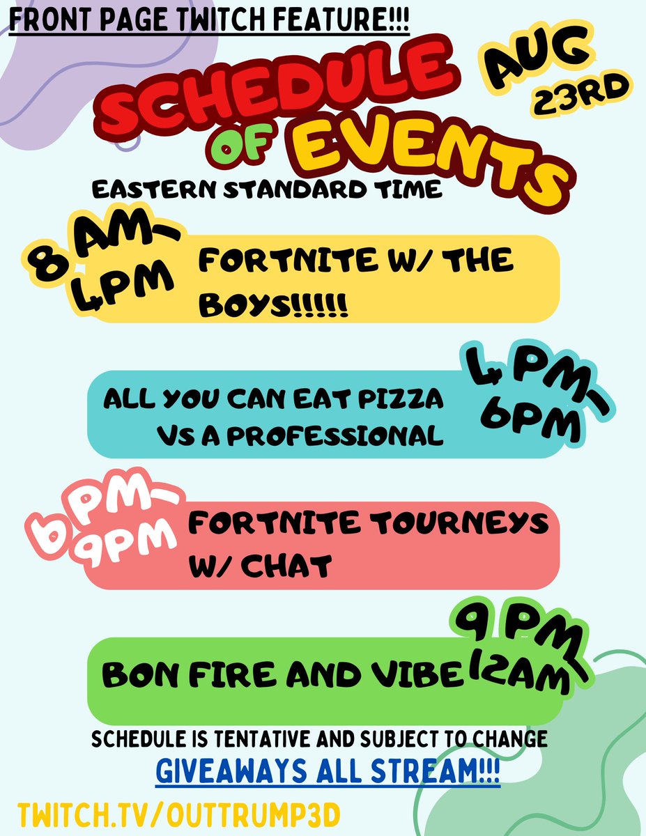 OutTrump3d's tweet photo. TOMORROW IS THE DAY!!!

Lots of fun to be had, ways to get involved, and free stuffs to win (merch, hats, pizza, 💰, vbucks)!!!

Very unique slate for the feature and I’m so excited and blessed for the opportunity!!! Thank you again @Twitch !!!

LIVE NOW WITH MORE INFO!!! 💜 https://t.co/4G1QMTrZHU
