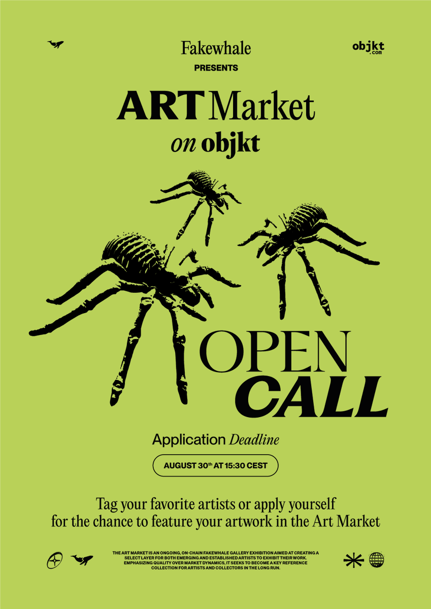 ART MARKET | OPEN CALL

Calling all artists and collectors 🔊 

We're on the lookout for the next ART MARKET artists on <a href="/objktcom/">objkt</a>  

To apply: Tag your favorite artists in the comments below or apply yourself to feature your art. Artworks are welcome. No links.

Deadline: August