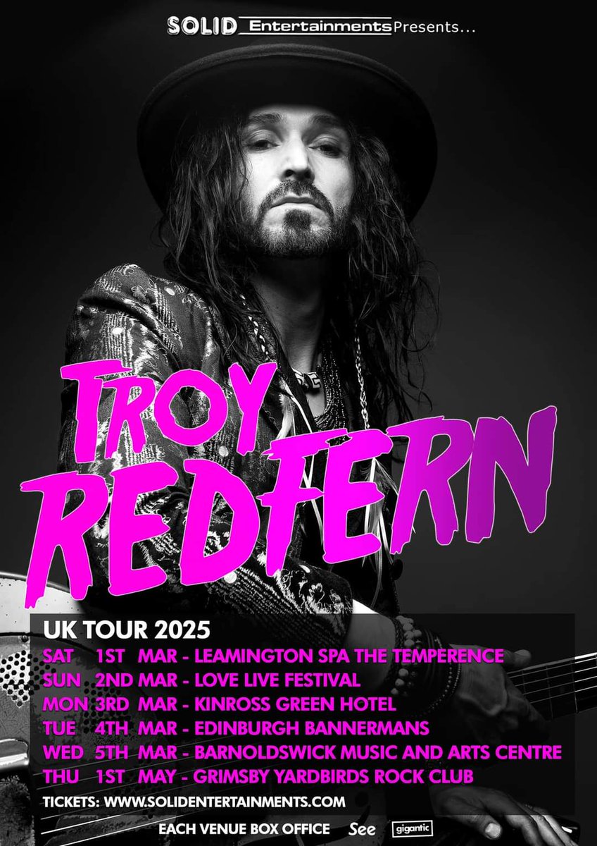 Really stoked to announce these dates for next year💥💥💥 Grab your tickets from my website troyredfern.com or from Solid Entertainments!!

Nicky Waters Drums <a href="/KeiraKenworthy/">Keira Kenworthy</a>
#troyredfern #slideguitar #blues #bluesrock #rock