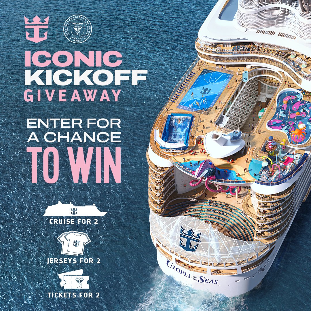 RoyalCaribbean's tweet photo. The #ICONICKickoff giveaway is on. ⚽️ Enter now for a chance to win a 4-night cruise for two and two tickets to the City of Icons Match: Inter Miami CF vs Philadelphia Union on 9/14, plus exclusive Inter Miami CF jerseys and swag. Here’s how to enter: 🧵(1/2) https://t.co/FPA3W4COIE