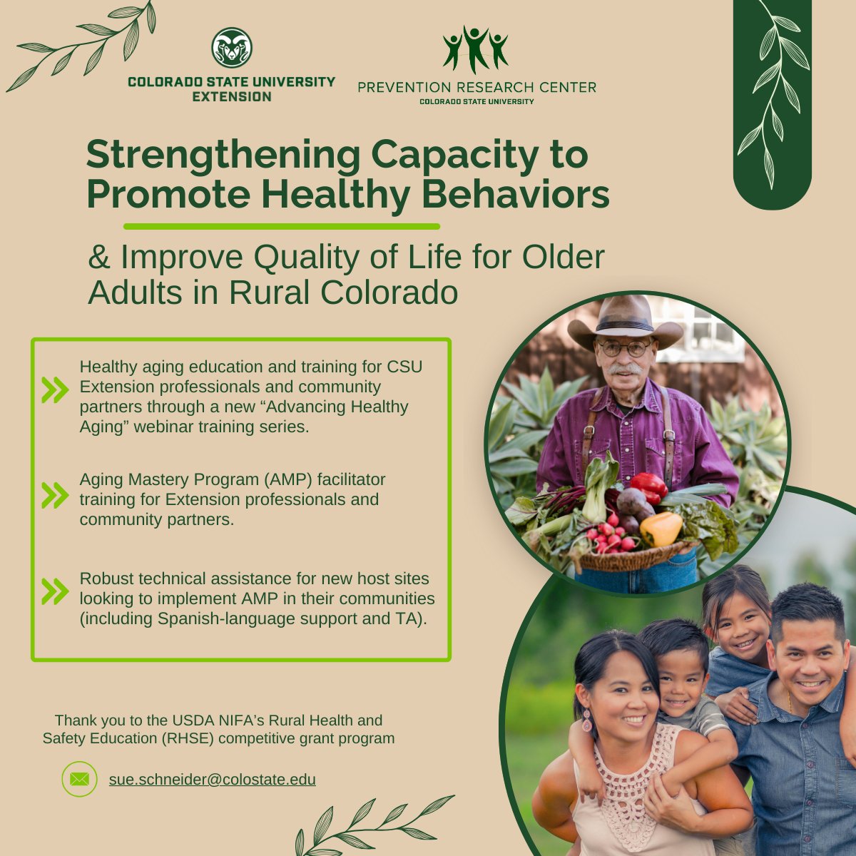 CSU Prevention Research Center (@csuprevention) on Twitter photo We are excited to announce a new project with <a href="/csuextension/">CSU Extension</a>! Please contact sue.schneider@colostate.edu if you are interested in supporting Advancing #HealthyAging training initiatives. We are excited to announce a new project with <a href="/csuextension/">CSU Extension</a>! Please contact sue.schneider@colostate.edu if you are interested in supporting Advancing #HealthyAging training initiatives.