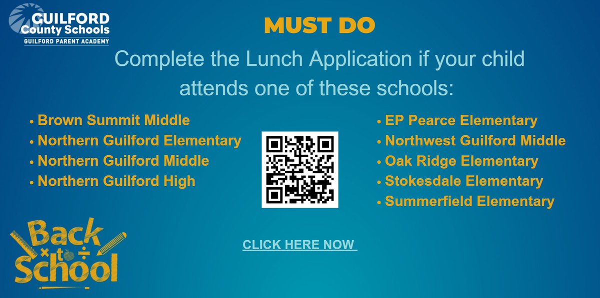 GCSFamilyAcad's tweet image. Does your child attend one of these schools (plus Northwest High)? Be sure to fill out the lunch application here: lunchapplication.com #BackToGCS