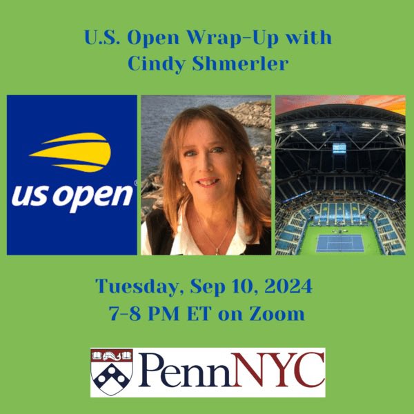 PennNYC (@pennnyc) on Twitter photo TENNIS ANYONE? Get the inside scoop on pro tennis & the 2024 U.S. Open w/tennis journalist & Penn alumna Cindy Shmerler (C’81). Join PennNYC for a FREE post-tourney wrap-up on Tue, Sep 10 from 7-8 PM ET on Zoom. <a href="/Pennalumni/">Penn Alumni</a> Details & registration here:
penn.nyc/s/1587/gid2/16… TENNIS ANYONE? Get the inside scoop on pro tennis & the 2024 U.S. Open w/tennis journalist & Penn alumna Cindy Shmerler (C’81). Join PennNYC for a FREE post-tourney wrap-up on Tue, Sep 10 from 7-8 PM ET on Zoom. <a href="/Pennalumni/">Penn Alumni</a> Details & registration here:
penn.nyc/s/1587/gid2/16…