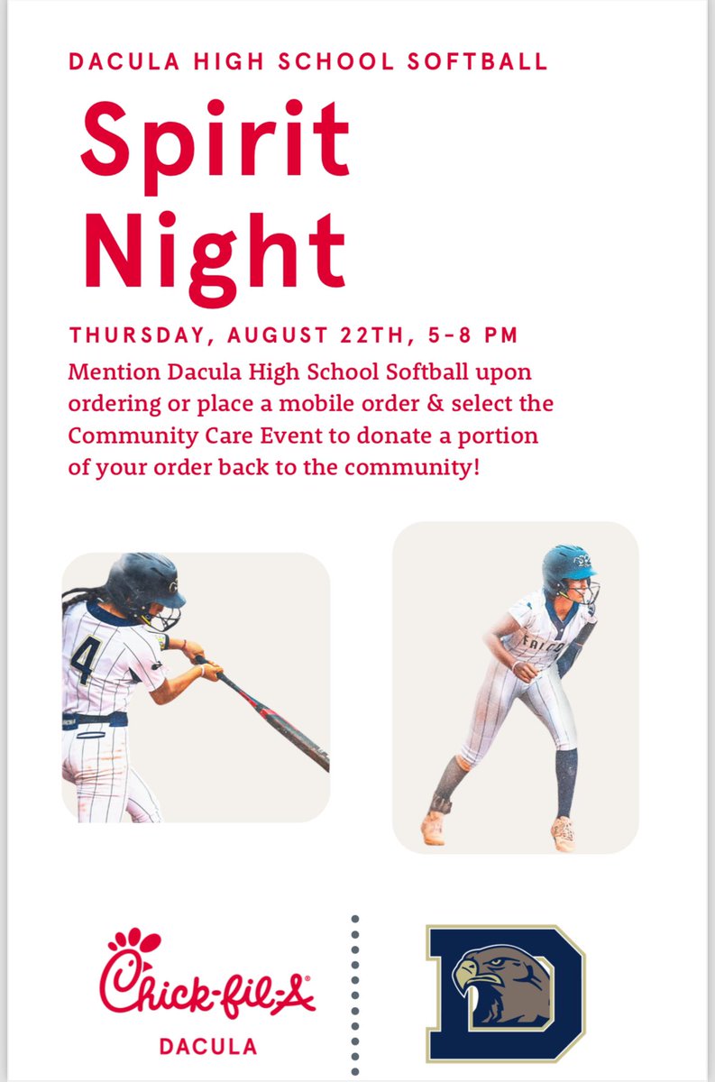 Dacula High School Softball (@dacula_softball) on Twitter photo Come support Dacula Softball!! If you can’t make it to <a href="/DaculaCFA/">Chick-fil-A Dacula</a> tonight, support our online donations drive…we are almost at our goal!! onlinedonations.us/home/team-view… Come support Dacula Softball!! If you can’t make it to <a href="/DaculaCFA/">Chick-fil-A Dacula</a> tonight, support our online donations drive…we are almost at our goal!! onlinedonations.us/home/team-view…