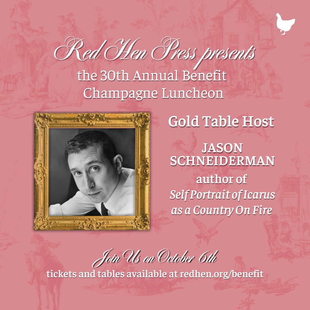 RedHenPress's tweet photo. Red Hen Press’s 30th Annual Benefit is happening on 10/6! We are pleased to announce Jason Schneiderman (@kafkaboy) as one of our Gold Table Hosts! 

Want more Jason Schneiderman? Catch the interview with Zócalo Public Square’s In The Green Room: https://t.co/V4ZQwr132O https://t.co/s1TpEzEIEk