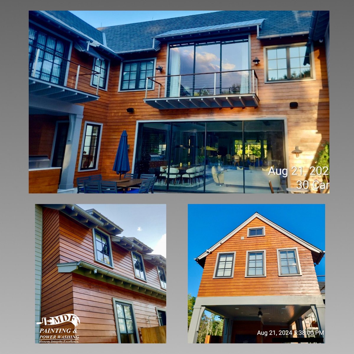 MDFpainting's tweet photo. If it's wood, we can stain it. Yes, even if "it" is almost the entire exterior of your home. Check out the gorgeous finish we just did on the cedar siding for our Ridgefield, CT client. #exteriorpainting #exteriorstaining #woodstaining #cedarsiding #ExteriorMakeover #ctpainters https://t.co/rgZlh31Eip