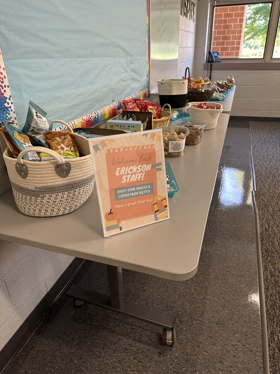 Thank you Erickson PTO for the delicious snacks for teachers on our first day!  We are so grateful for you!