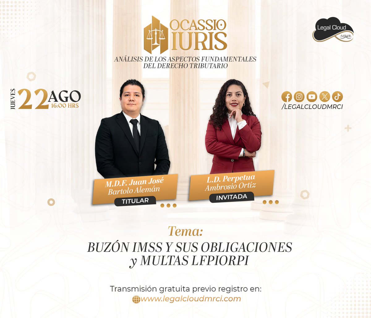legalcloudmrci's tweet photo. No te puedes perder el interesante tema de análisis del día de #Hoy 
#BUZONIMSS y sus obligaciones y multas #LFPIORPI

👉#Programagratuito a través de nuestro sitio web https://t.co/8TuMH6o7c6

#Derechotributario https://t.co/5VdIurbPUP