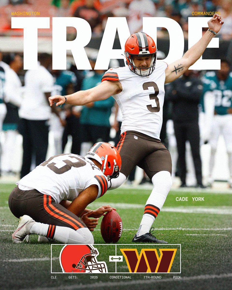 We have acquired K Cade York from the Cleveland Browns