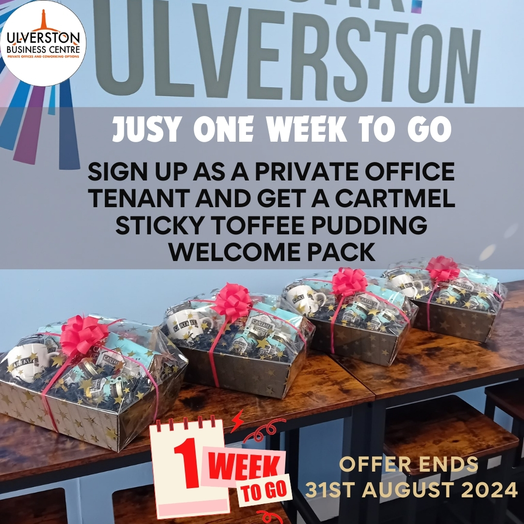 Happy Friday! Just one week now left to make the most of our Sweet Special Offer! 

Sign up today and get a Cartmel Sticky Toffee Pudding Co. Welcome Pack! Ends on 31st August 2024! 

#UlverstonBusiness #PrivateOffice #SweetDeal #StickyToffeePudding #WelcomePack #Cumbria