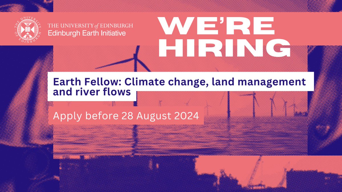 edinburghearth's tweet image. 📢We're hiring! Earth Fellow: Climate change, land management and river flows
🌎Must be a current @EdinburghUni student
▶️Part Time, 9 hrs/week
🌎Fixed-term for nine months from Oct
▶️Apply by 28 Aug, Interviews in early Sep
elxw.fa.em3.oraclecloud.com/hcmUI/Candidat…