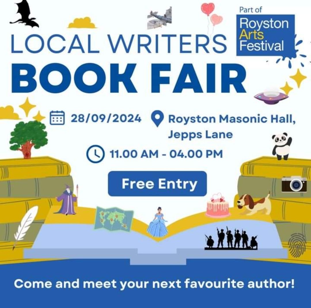 I am participating in the 1st ever Royston Book Fair, put it in your diaries and come and say hello. 

#bookfair #creativeroyston <a href="/philoddy/">Phil Oddy</a>