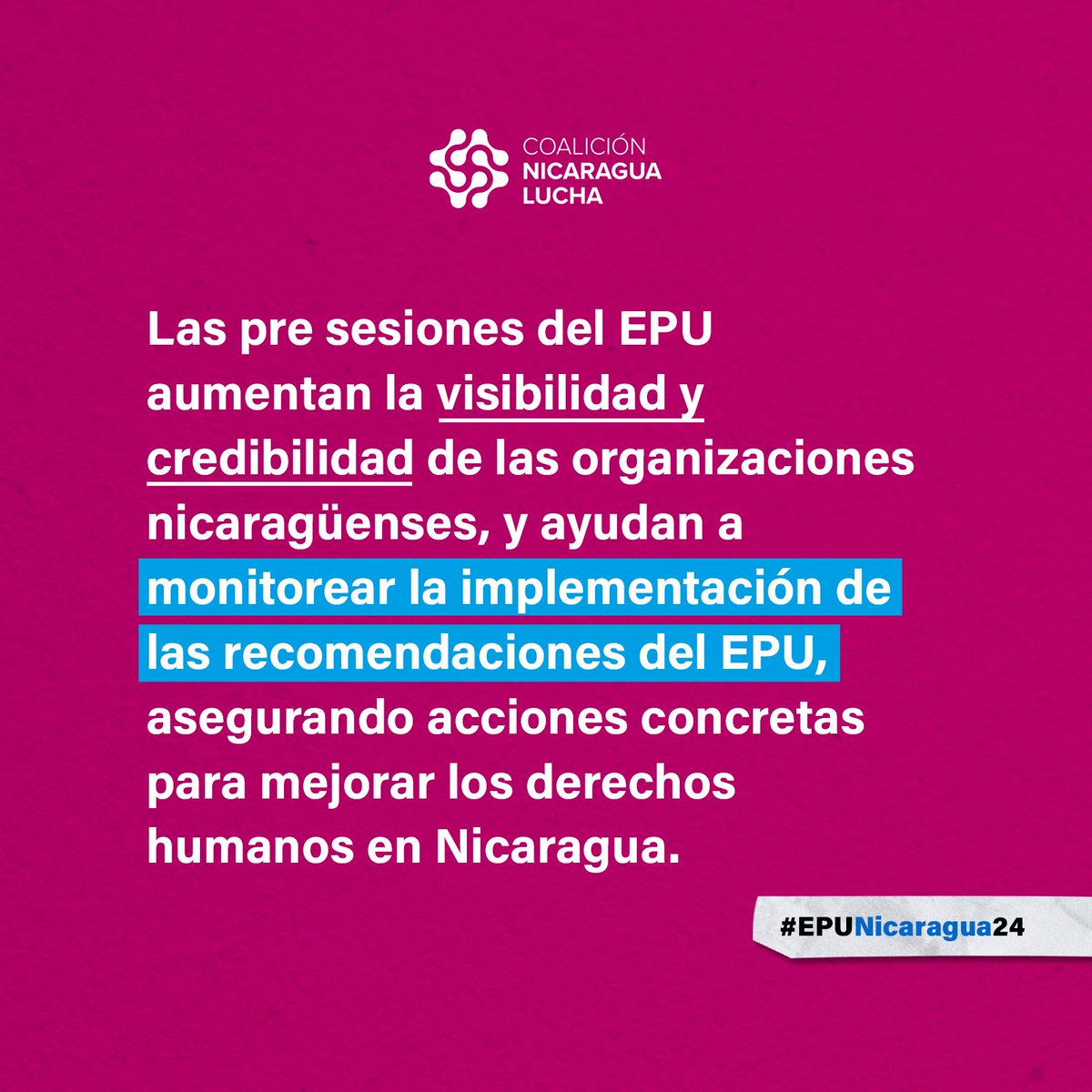 [Rumbo al #EPUNicaragua24]  

OVA será parte de las pre-sesiones del #EPU donde:  

✔️Presentaremos información sobre la grave situación de #DDHH.  📷

✔️Buscaremos influenciar en las recomendaciones que los Estados harán a #Nicaragua en la revisión de noviembre. 

 ¡Acompáñanos!