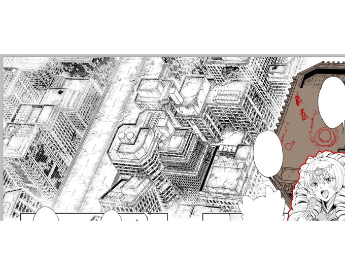 背景仕上げ中……
ここの背景はだいたいこんな感じ～とラフを描いたのを手伝ってくれる人に渡して、返ってきたのをわたしが調整して完成へもていく……って感じでやってます ビル群は手伝ってもらわないと絶対に一人じゃ無理なんでいつも感謝ですぞ～～ ちな右下の子も下絵私の線画代行! 