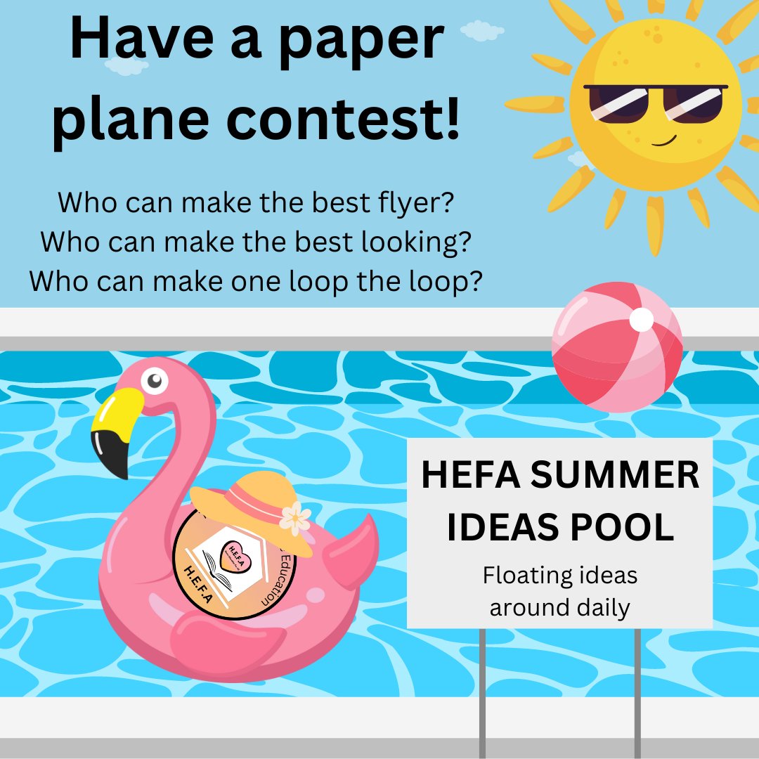 Have a paper plane contest!
Gather your group, some different plane building materials, fold your designs, create contest categories. Each plane can be used once. Who can fly furthest or loop the loop? Who just crashes to the floor?!

#teamhefauk #summerholidays #paperplanes