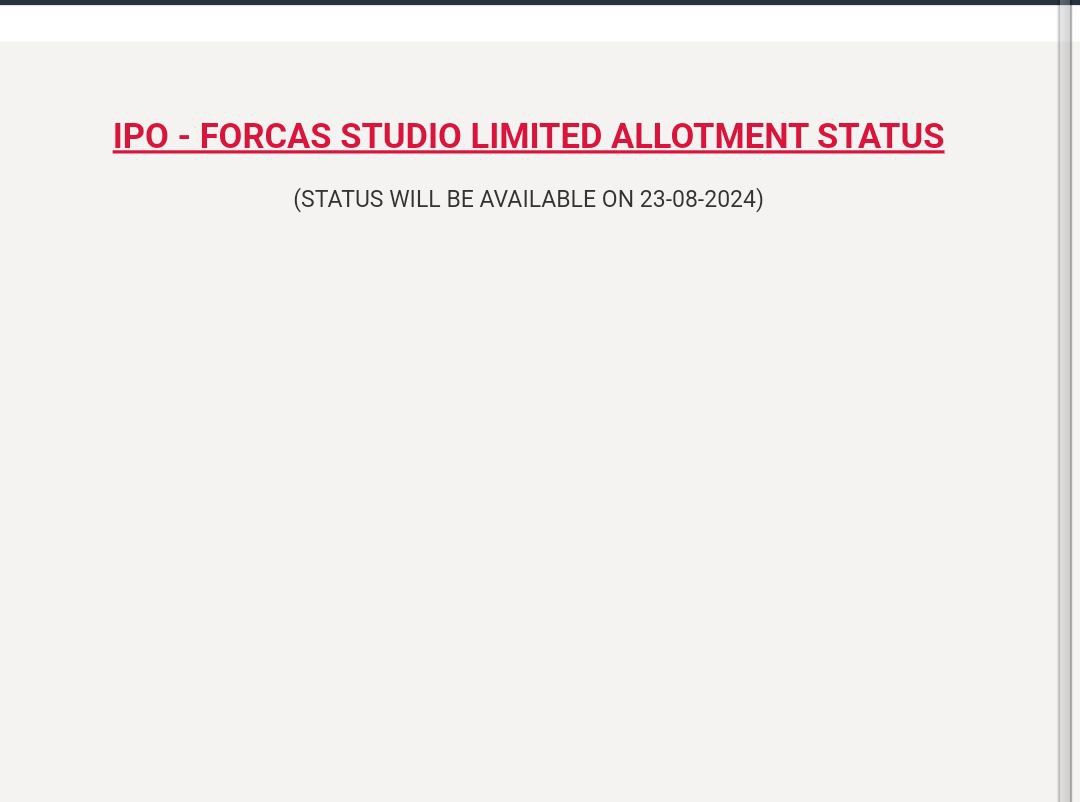 Stockmarket1999's tweet image. #IPOAllotment 

Due to some technical reasons might be #ForcasStudio Allotment Data will be available on tomorrow ( 23/08/24 )

Stay updated with the latest stock market news by joining our Telegram group
👉🏻 t.me/Stockmarketlat… 🇮🇳

#IPOALERT #IPOUPDATES #IPOGMP #IPONEWS