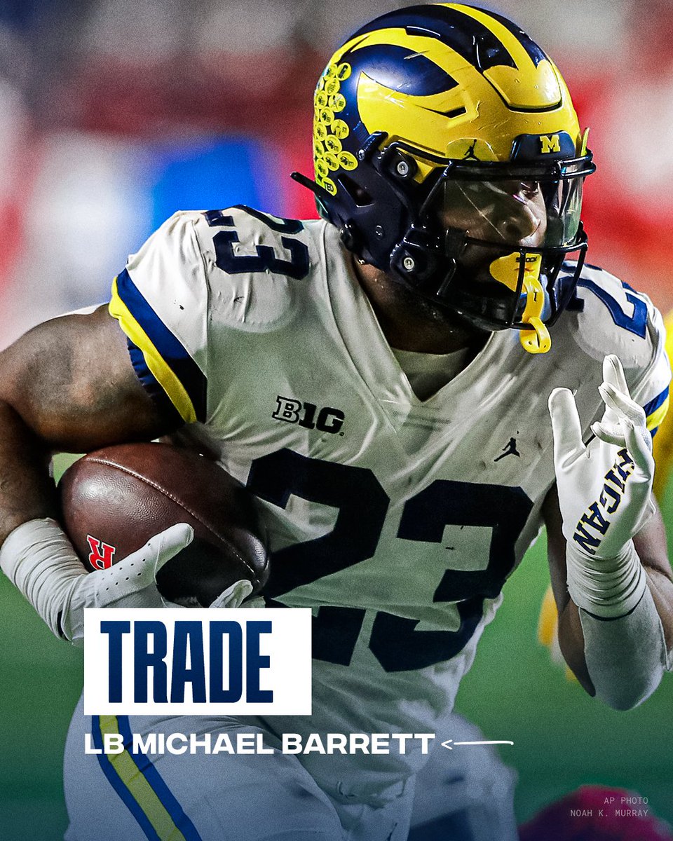 Another linebacker in the mix. 

We've made a trade with the Carolina Panthers for rookie LB Michael Barrett in exchange for CB Michael Jackson.
