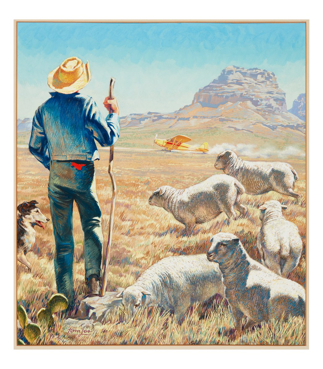The Tom Lea Institute is happy to have the opportunity to help find a home for Tom Lea's original artwork. Please direct inquiries to Holly Cobb, Executive Director, at hcobb@tomlea.net.
Lea T.  (1954) Painting cover for National Business Magazine, Sheep Herder [Casein Tempera]