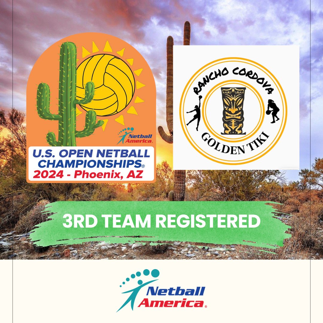 NetballAmerica's tweet photo. 🎉 Let's give a warm welcome to the first 3 teams joining us at the #USOpenNetball Championships in beautiful Mesa, Arizona! 🌟 Excited to see these incredible athletes hit the court and showcase their skills. 🏐 #USOpen @visitmesa #NetballAmerica https://t.co/45MxqBCInF