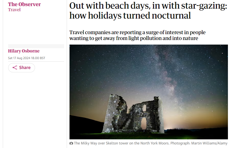 For the campers at the Dark Skies site near the Cambrian Mountains in Wales, the blackness of the pitches is an important draw.
“When people come, they are blown away by the night sky. We get people who know about it and come for that reason.” bit.ly/GuNSky24 #visitwales