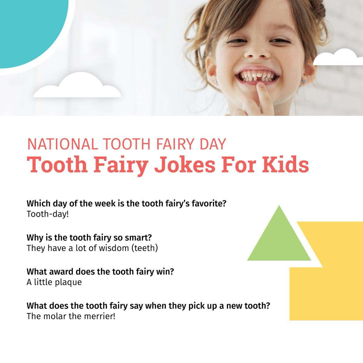 It's National #ToothFairyDay! 🦷 Help your little ones crack a smile by sharing these tooth fairy jokes for kids #ToothFairy #BrighterFuturesIndiana.