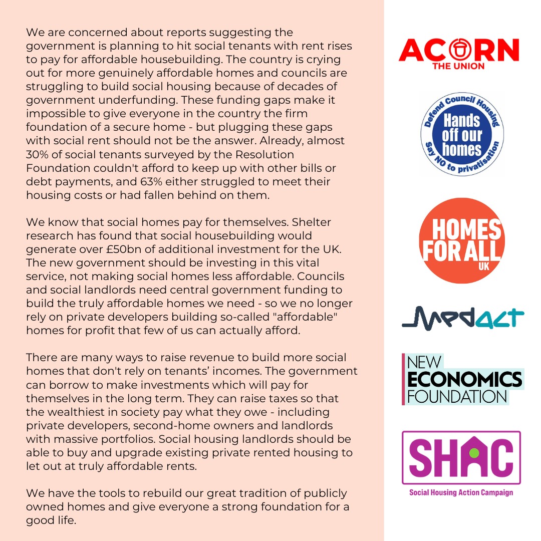 We deplore the government’s plan to hit social housing tenants with higher rents. This is a rich country, capable of funding council house building. Tenants didn't cause this crisis, governments and the market did.