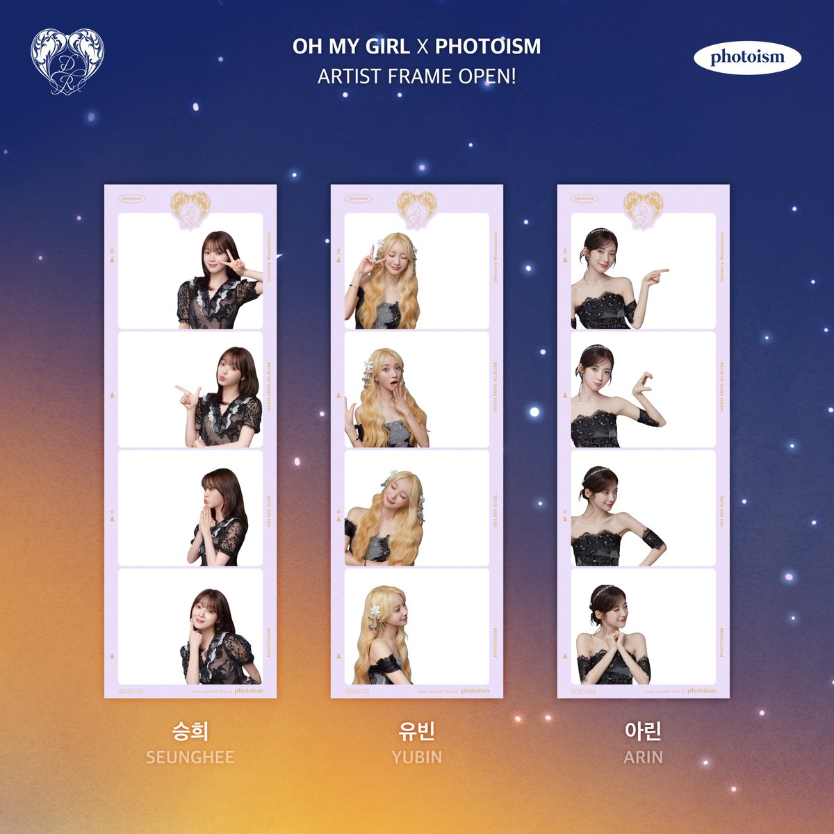 PHOTOISM X 오마이걸
ARTIST FRAME OPEN !

오마이갓 ,, 이거 꿈이야?...
오마이걸 컴백이라늬 w(°ｏ°)w

몽환 청순의 대명사 오마이걸이
이번엔 ‘Dreamy Resonance’ 으로 찾아왔어요 🖐🏻🖐🏻

포토이즘에서 오마이걸 프레임을 만나보세요

📆 8/26 – 9/9