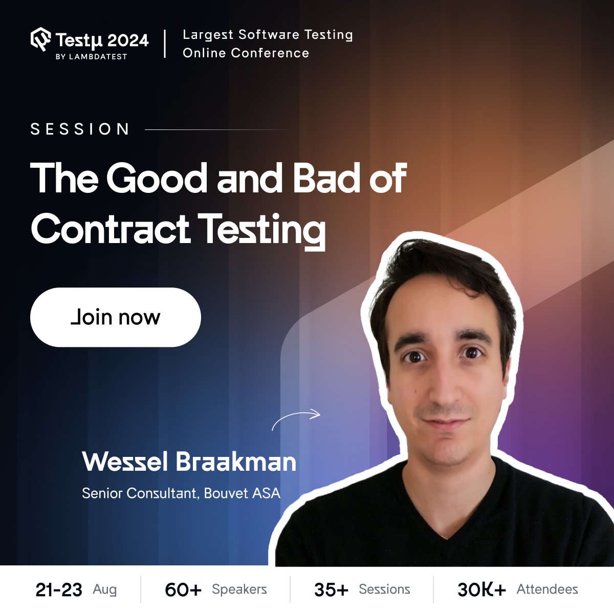 lambdatesting's tweet image. 🕗@BraakmanWessel, Senior Consultant, Bouvet ASA is live at the #TestμConf2024! Join his session to explore the benefits and pitfalls of contract testing with real-world insights and practical tips.

#TestμConference #Conference #SoftwareTesting #TestAutomation