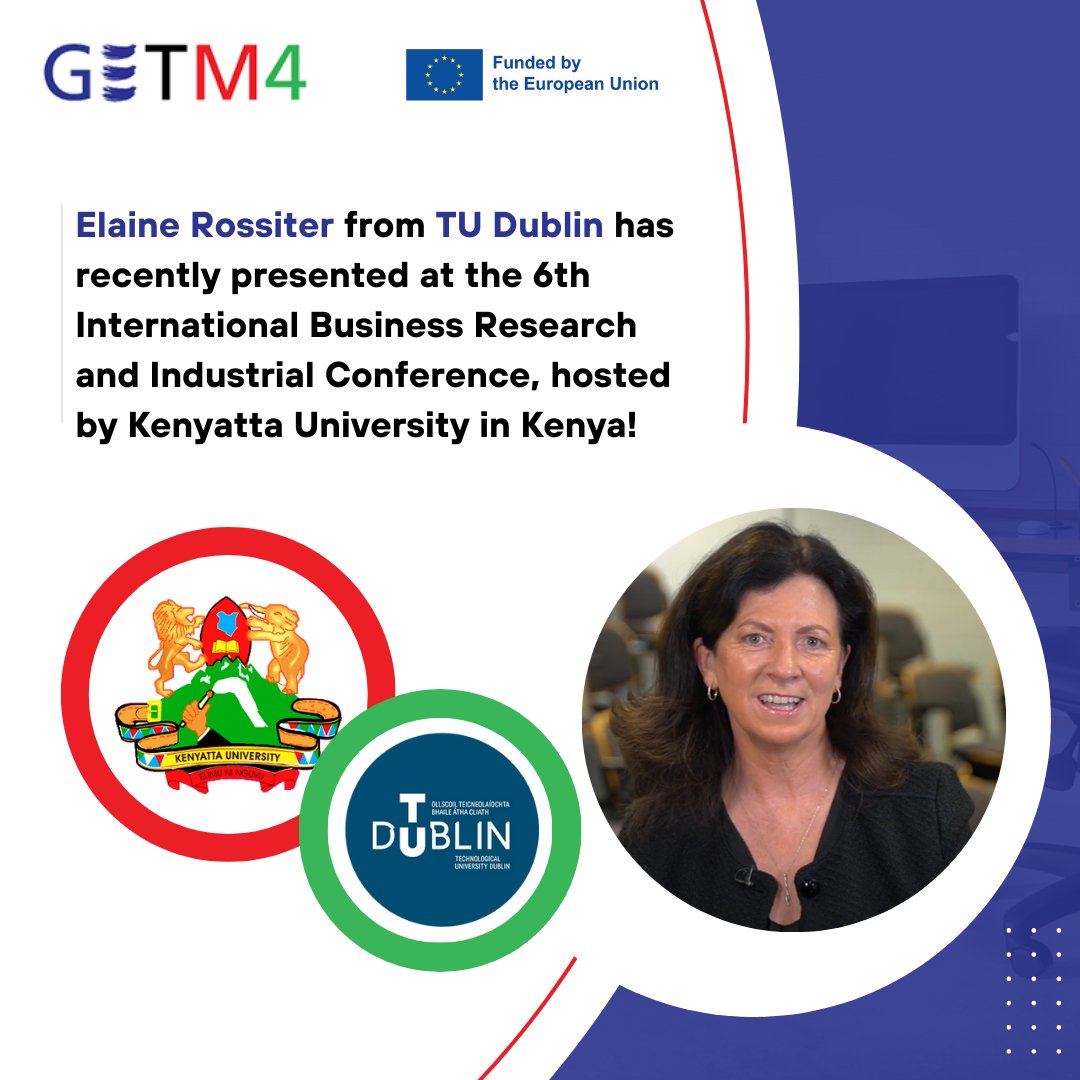 GETM4 (@getm4_project) on Twitter photo Proud moment for the GETM4 Project!
Elaine Rossiter, one of the GETM4 project secondees and lecturer at <a href="/WeAreTUDublin/">TU Dublin / OT Baile Átha Cliath</a>, recently presented at the 6th International Business Research and Industrial Conference (IBRIC 2024), hosted by <a href="/KenyattaUni/">Kenyatta University #ExperienceKU</a> in Kenya.
#GETM4 #HorizonEurope Proud moment for the GETM4 Project!
Elaine Rossiter, one of the GETM4 project secondees and lecturer at <a href="/WeAreTUDublin/">TU Dublin / OT Baile Átha Cliath</a>, recently presented at the 6th International Business Research and Industrial Conference (IBRIC 2024), hosted by <a href="/KenyattaUni/">Kenyatta University #ExperienceKU</a> in Kenya.
#GETM4 #HorizonEurope