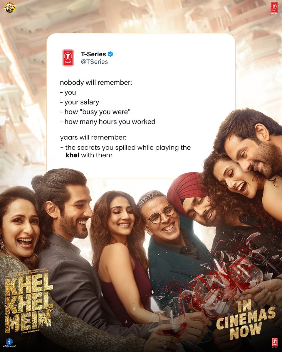 TSeries's tweet photo. Do U Know your yaars' secrets? Reveal them in the comments below ๐ซฃ
#Trending #TrendingFormat
#KhelKhelMein in cinemas now! #GameIsOn
Book your tickets here: https://t.co/ZgxdaxOlRK
@akshaykumar @taapsee @FardeenFKhan @Vaaniofficial @AmmyVirk #AdityaSeal @ItsMePragya #BhushanKumar #KrishanKumar @VipulDShahOpti @ashwinvarde @bahlrajesh #ShashikantSinha #MudassarAziz @shivchanana @neerajkalyan_24 @iammanojkhatoi @TSeries @wakaoofilms @OptimystixMedia #WhiteWorldProduction @PanoramaMovies @AAFilmsIndia #KKMFilm