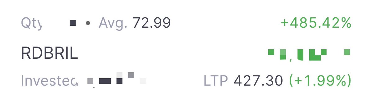 tradingwithps's tweet photo. #RDBRIL
(400% clubπ)
73 to 427πππ
2% upper circuit today π«Άπ«Ά
Running profit 485% ππ
Holding days 241 days
Disc : holding from 73 level
Not a recommendation for buy or sell
#microcap #MULTIBAGGER #LONGTERM https://t.co/jdOXK6zkak