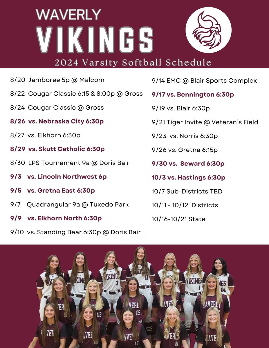 Here is a look at the 2024 varsity schedule! We kick of the season tonight at the Cougar Classic #govikings