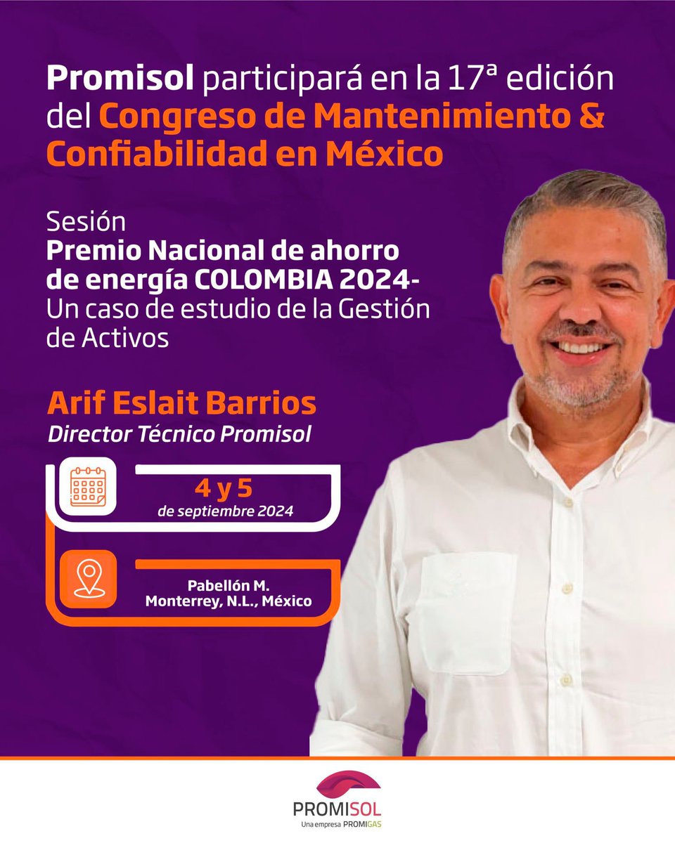 Promisoloficial's tweet photo. ¡#Promisol, una empresa @promigasoficial estará presente en el Congreso de Mantenimiento & Confiabilidad en #México!
Nuestro Director Técnico, Arif Eslait Barrios, participará en la sesión Brújula.
#CMCMéxico2024 https://t.co/UAoRbVVLX8